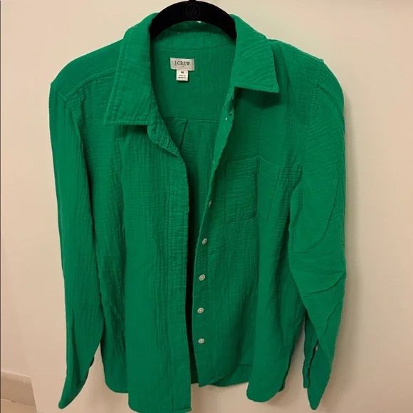 J.Crew Gauze button up shirt Medium Kelly Green - Picture 3 of 4